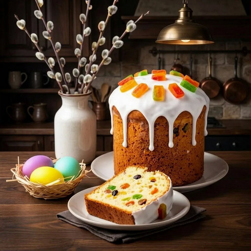 Кулич с цукатами и орехами