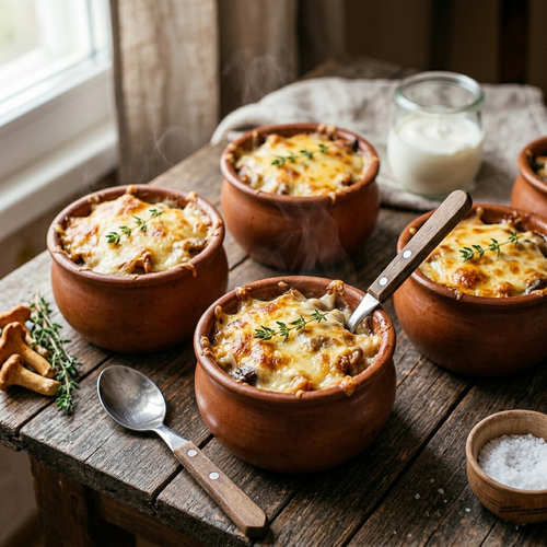 жульен с курицей и лесными грибами