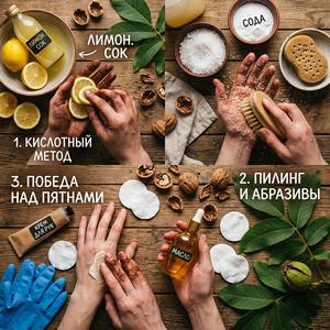 отмыть руки от сока грецкого ореха