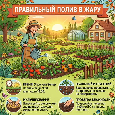 полив сада в жару