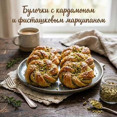 Булочки с кардамоном и фисташковым марципаном Булочки с кардамоном и фисташковым марципаном