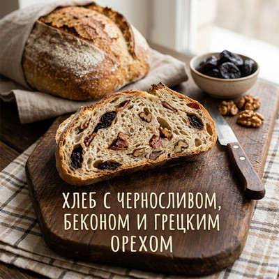 Хлеб с черносливом, беконом и грецким орехом Хлеб с черносливом, беконом и грецким орехом